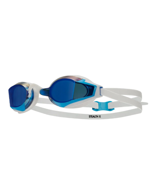 TYR - Adult Stealth-X Performance Goggle - Mirrored Lens - Blue/White