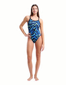 Arena - Aqua Gleam Challenge Back Swimsuit - Blue/Black/Multi - Model Front Full Body
