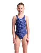 Arena - Girls Escape Tech Back Swimsuit - Navy Team - Model Front