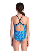 Arena - Girls Pooltiles Lightdrop Swimsuit - Black/Blue Multi - Model Back