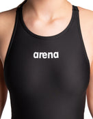 Arena - Girls Girls Powerskin ST NEXT Open Back - Black - Model front Close up