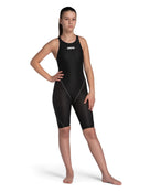 Arena - Girls Girls Powerskin ST NEXT Open Back - Black - Model Front Full Body
