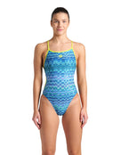 Arena - Ondulation Lace back Swimsuit - Navy/Green - Model Front