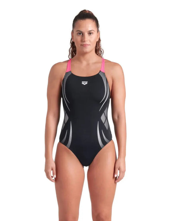 Arena - Poseidonia Swim Pro Back Swimsuit - Black/Pink - Model Front