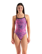 Arena - Snakeskin Challenge Back Swimsuit - Black/Pink Multi - Model Front