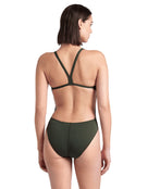 Arena - Team Challenge Solid Swimsuit - Dark Sage/Shocking Pink - Model Back