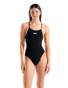 Arena - Tie Back Solid Swimsuit - Black - Model Front