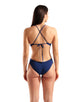 Arena - Tie Back Solid Swimsuit - Navy- Model Front