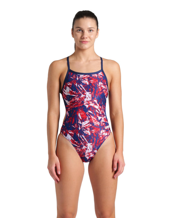 Arena - Crackle Challenge Back Swimsuit - Navy/Ream Red - Model Front