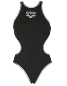 Arena-women-swimsuit-one-big-logo-one-piece-silver-black-front