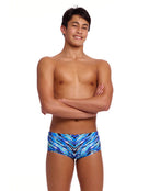 Funky Trunks - Boys Fur Seal Sidewinder Swim Trunks - Blue - Model Front/Side