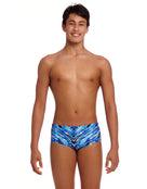 Funky Trunks - Boys Fur Seal Sidewinder Swim Trunks - Blue - Model Front