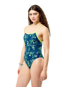 Speedo - Club Training Printed Turnback Swimsuit - Navy/Green - Model Side