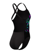 Speedo - Club Training Placement Printed Powerback Swimsuit - Black/Green/Pink - Product Back/Side