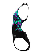 Speedo - Club Training Placement Printed Powerback Swimsuit - Black/Green/Pink - Product Side