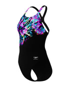 Speedo - Club Training Printed Powerback Swimsuit - Black/Purple - Product Front/Side