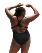 Speedo - Womens Endurance Plus Medalist Swimsuit - Black/Plus Size - Model Back