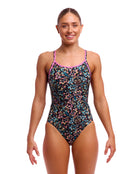 Funkita - Womens Copper Cluster Diamond Secure Back (Period Proof) Swimsuit - Black/Multi - Model Front