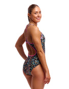 Funkita - Womens Copper Cluster Diamond Secure Back (Period Proof) Swimsuit - Black/Multi - Model Side
