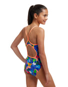 Funkita - Girls Blues Baby Diamond Back Swimsuit - Blue/Multi - Model Side