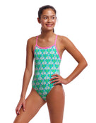 Funkita - Girls Loose Goose Single Strap Swimsuit - Green - Model Front/Side