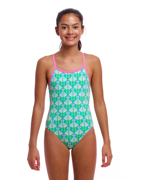 Funkita - Girls Loose Goose Single Strap Swimsuit - Green - Model Front