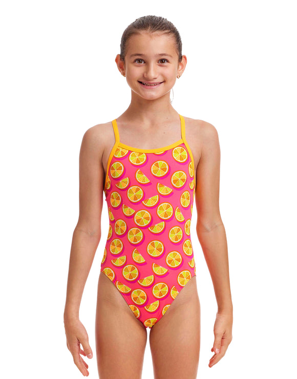 Funkita - Girls Mark Spritz Single Strap Swimsuit - Pink/Yellow - Model Front