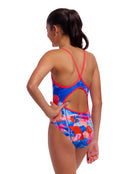 Funkita - Girls Miss Adventure Diamond Back Swimsuit - Blue/Red - Model Back/Side
