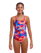 Funkita - Girls Miss Adventure Diamond Back Swimsuit - Blue/Red - Model Front
