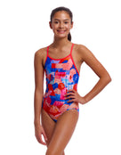 Funkita - Girls Miss Adventure Diamond Back Swimsuit - Blue/Red - Model Front/Side