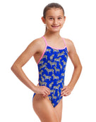 Funkita - Girls Prance Party Single Strap Swimsuit - Blue - Model Front/Side