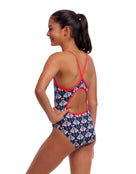 Funkita - Girls Sitting Duck Diamond Back Swimsuit - Navy/White - Model Back/Side