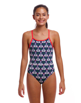Funkita - Girls Sitting Duck Diamond Back Swimsuit - Navy/White - Model Front