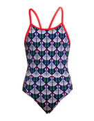 Funkita - Girls Sitting Duck Diamond Back Swimsuit - Navy/White - Product Front