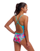 Funkita - Girls Snap That Single Strap Swimsuit - Mint Green/Pink - Model Back/Side