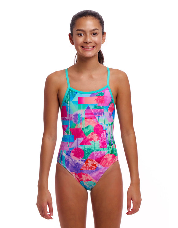Funkita - Girls Snap That Single Strap Swimsuit - Mint Green/Pink - Model Front