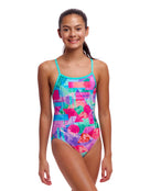 Funkita - Girls Snap That Single Strap Swimsuit - Mint Green/Pink - Model Front/Side