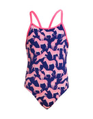 Funkita - Girls Sweet Stripes Diamond Back Swimsuit - Navy/Pink - Product Front