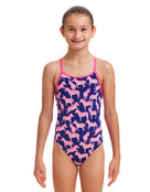 Funkita - Girls Sweet Stripes Diamond Back Swimsuit - Navy/Pink - Model Front