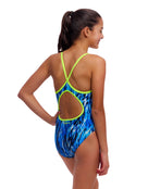 Funkita - Girls Wing Streak Diamond Back Swimsuit - Blue - Model Back/Side