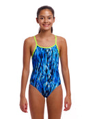 Funkita - Girls Wing Streak Diamond Back Swimsuit - Blue - Model Front
