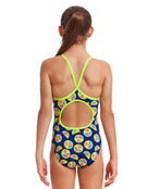 Funkita - Girls You Lemon Diamond Back Swimsuit - Blue/Yellow - Model Back