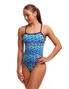 Funkita - Womens Jack Stack Single Strap Swimsuit - Blue - Model Front/Side