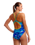 Funkita - Pace Racer Diamond Back Swimsuit - Blue - Model Back/Side