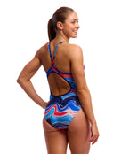 Funkita - Wave Craze Diamond Back Swimsuit - Blue/Red - Model Back/Side