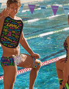 Funky Trunks - Love Funky Adult Kickboard - Black/Multi - Lifestyle Image with Kickboard