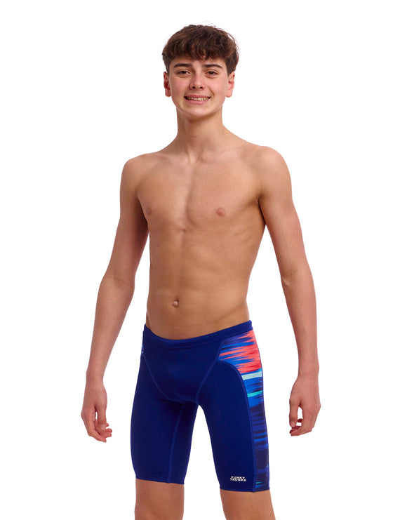 Funky Trunks - Boys Storm At Sea Swim Training Jammer - Navy/Multi - Model Front