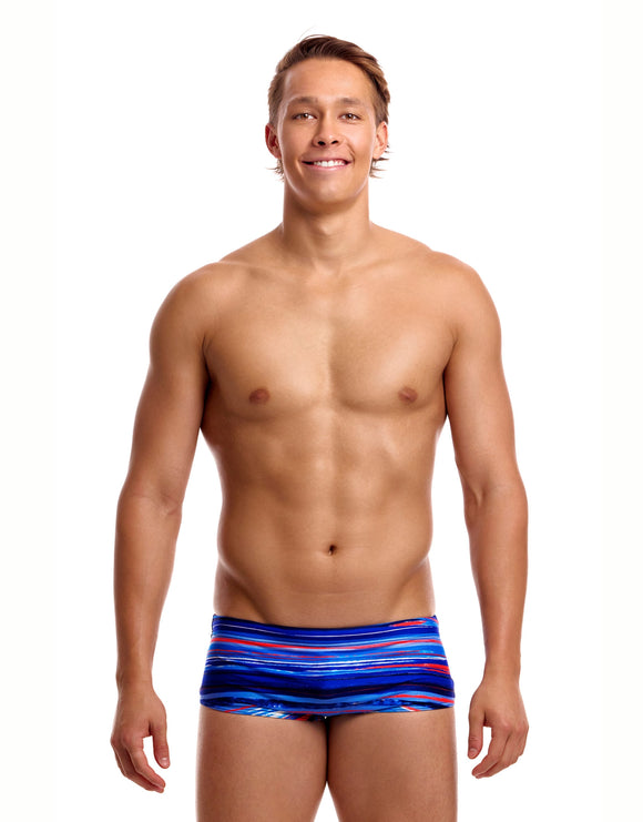 Funky Trunks - Lost Lines Sidewinder Swim Trunks - Blue/Red - Model Front