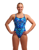 Funkita - Fur Seal Diamond Back Swimsuit - Blue - Model Front with Pose