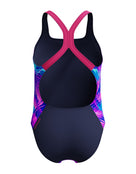 Speedo - Girls Allover Printed Powerback Swimsuit - Pink/Blue - Product Back